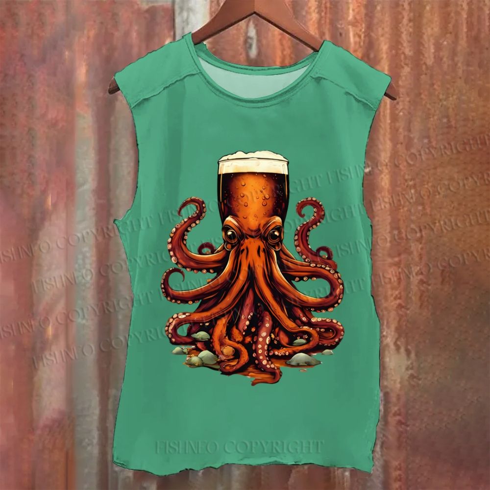 Beer Octopus Vintage Washed Tank Top