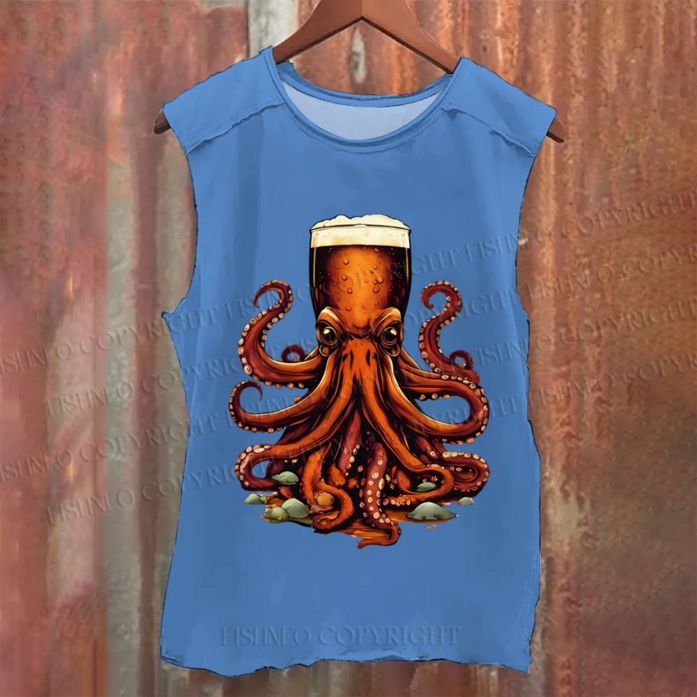 Beer Octopus Vintage Washed Tank Top