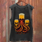 Beer Skull Octopus Vintage Washed Tank Top
