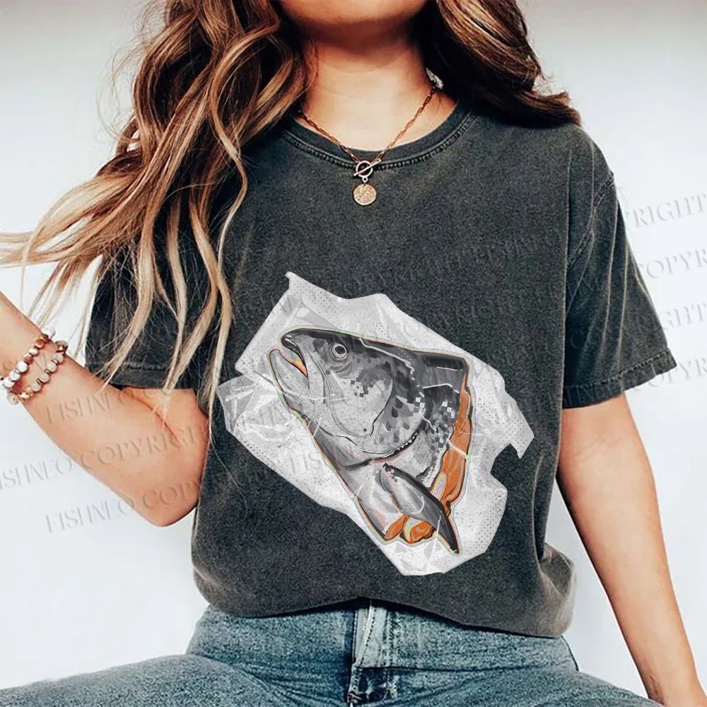 Unisex Fish Head In Plastic Printed Washed Tee