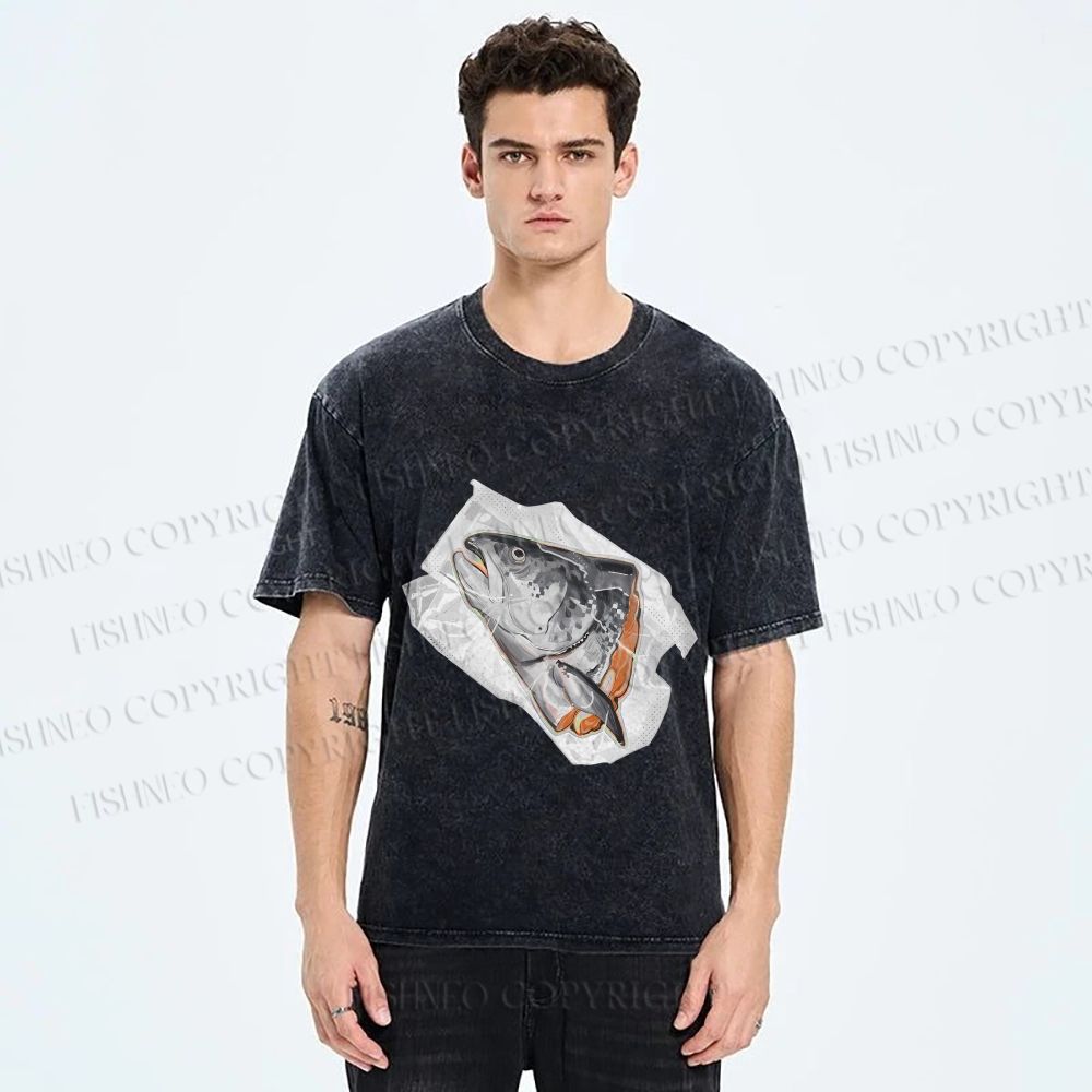 Unisex Fish Head In Plastic Printed Washed Tee