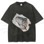 Unisex Fish Head In Plastic Printed Washed Tee