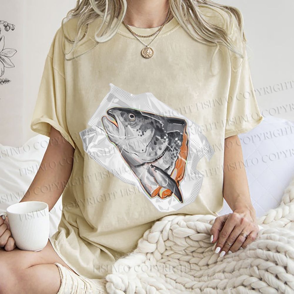 Unisex Fish Head In Plastic Printed Washed Tee
