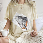 Unisex Fish Head In Plastic Printed Washed Tee