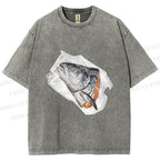 Unisex Fish Head In Plastic Printed Washed Tee