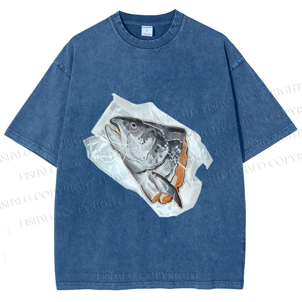Unisex Fish Head In Plastic Printed Washed Tee