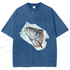 Unisex Fish Head In Plastic Printed Washed Tee