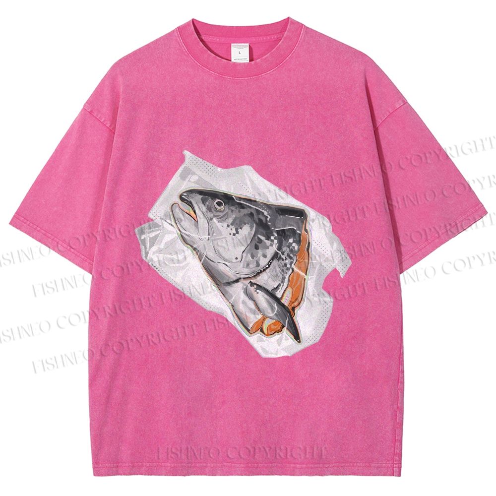 Unisex Fish Head In Plastic Printed Washed Tee