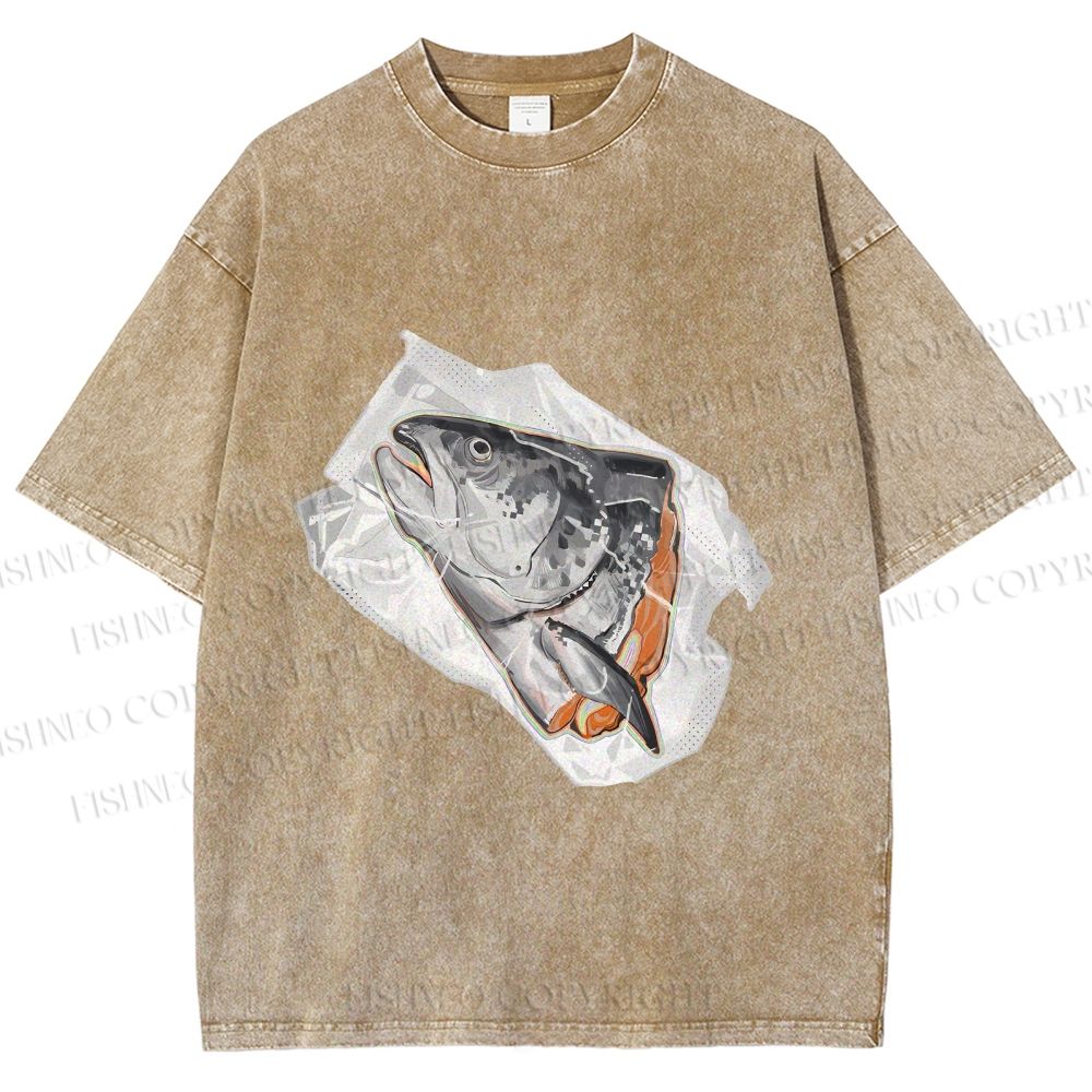 Unisex Fish Head In Plastic Printed Washed Tee
