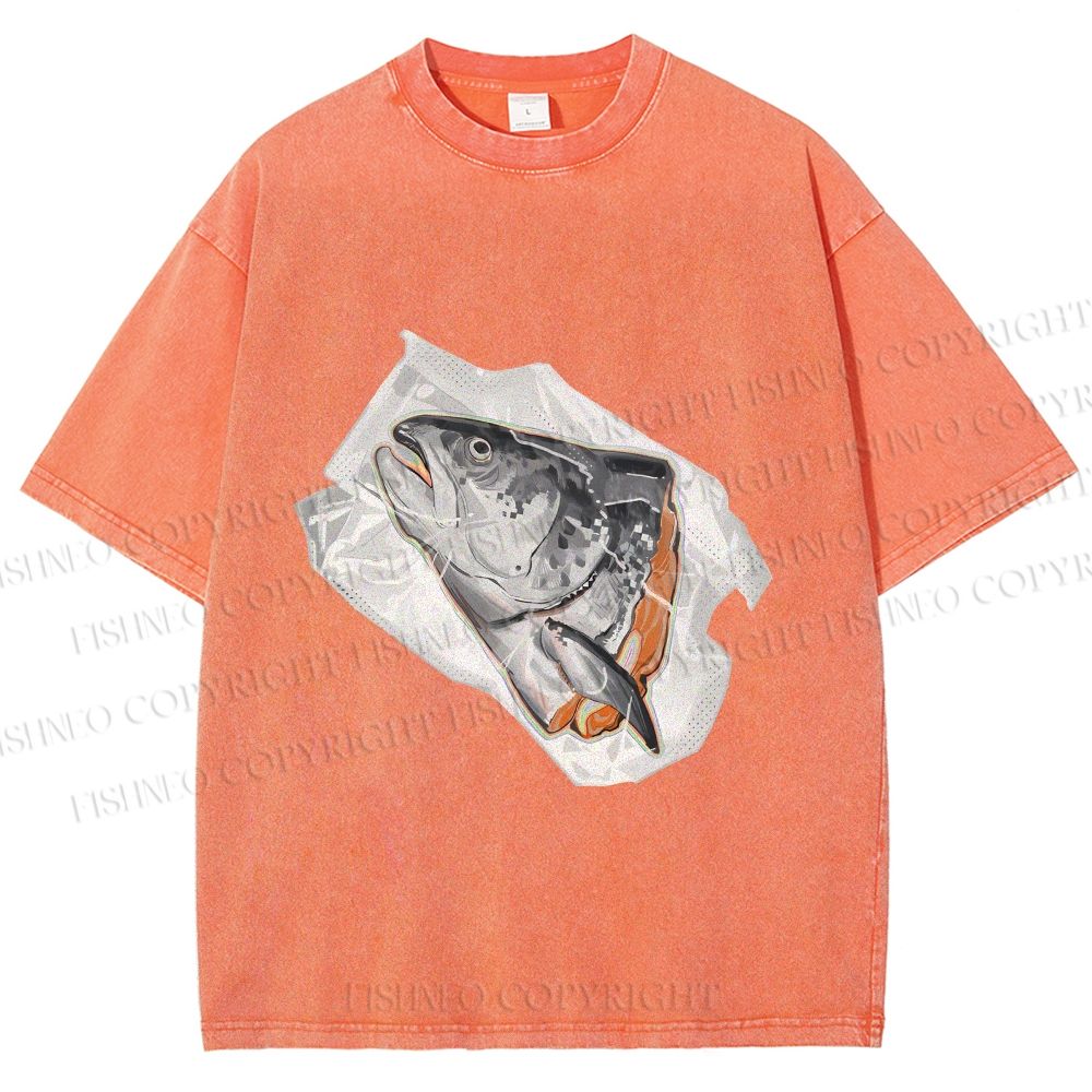 Unisex Fish Head In Plastic Printed Washed Tee