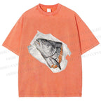 Unisex Fish Head In Plastic Printed Washed Tee