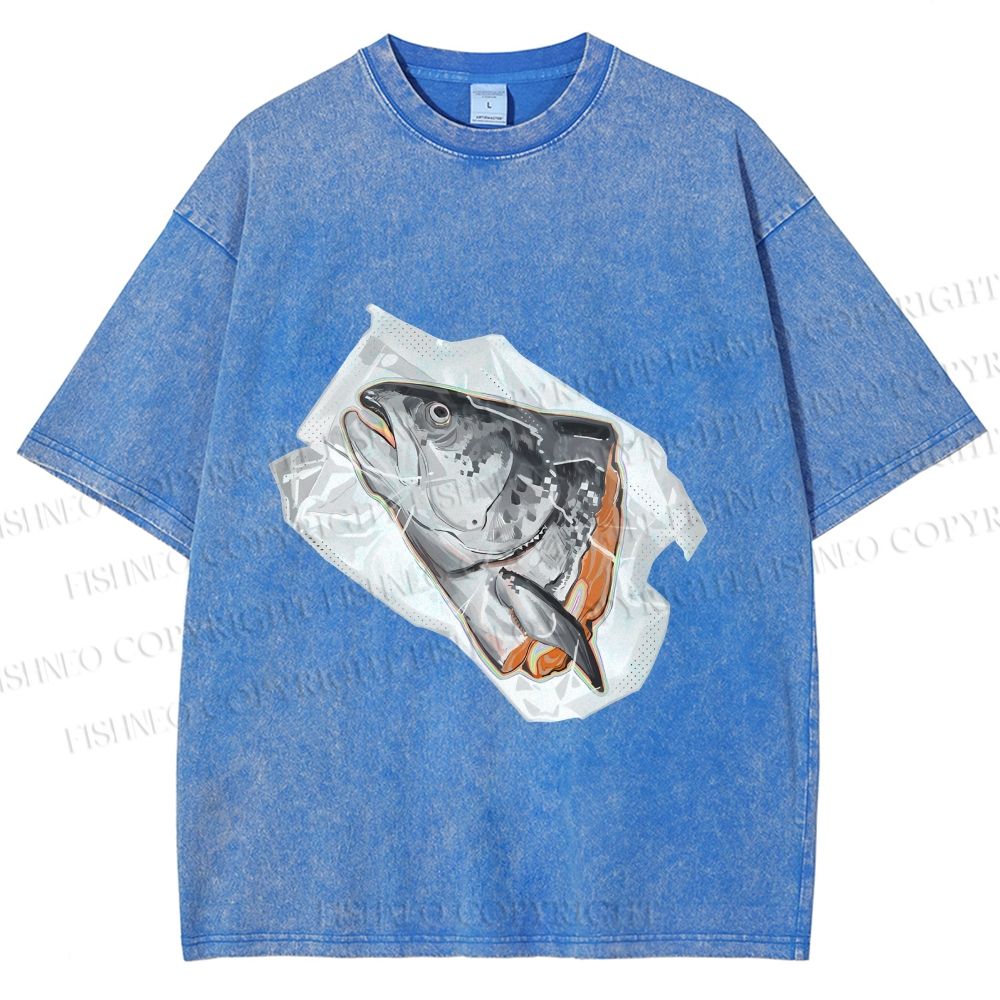 Unisex Fish Head In Plastic Printed Washed Tee
