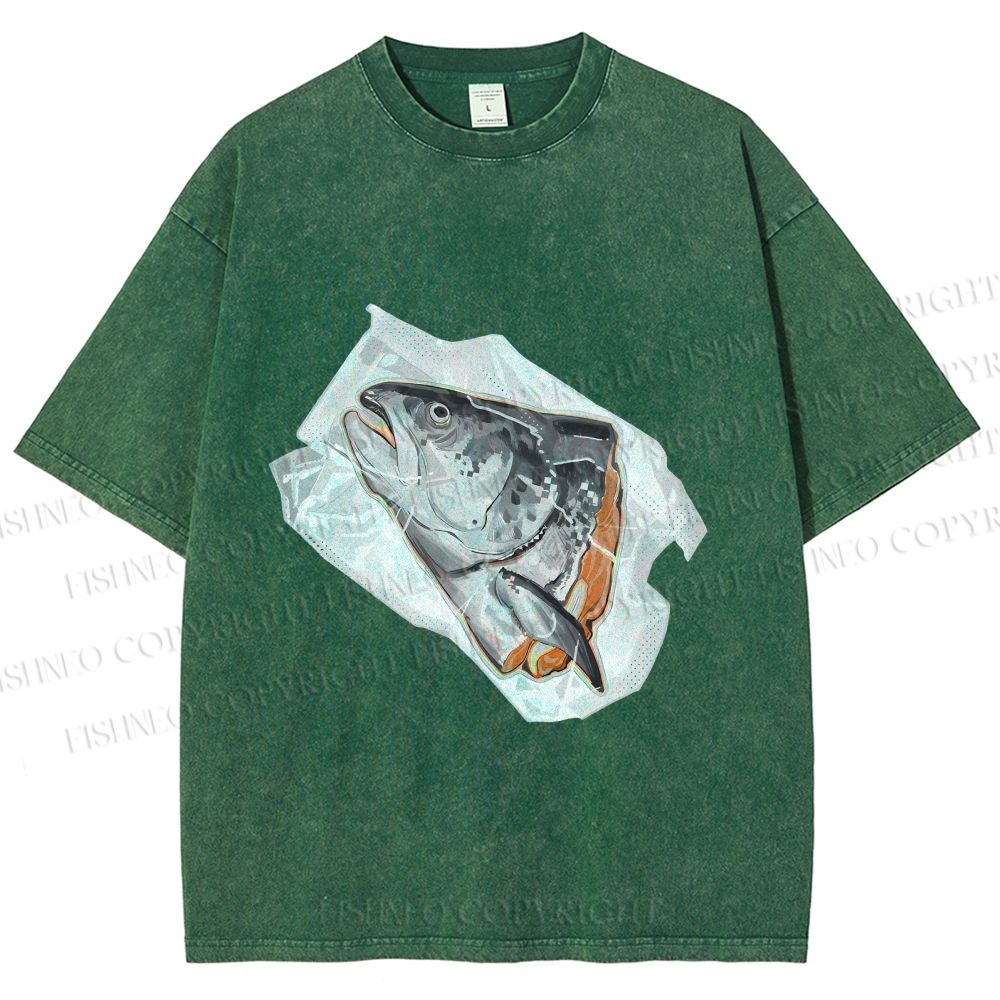 Unisex Fish Head In Plastic Printed Washed Tee