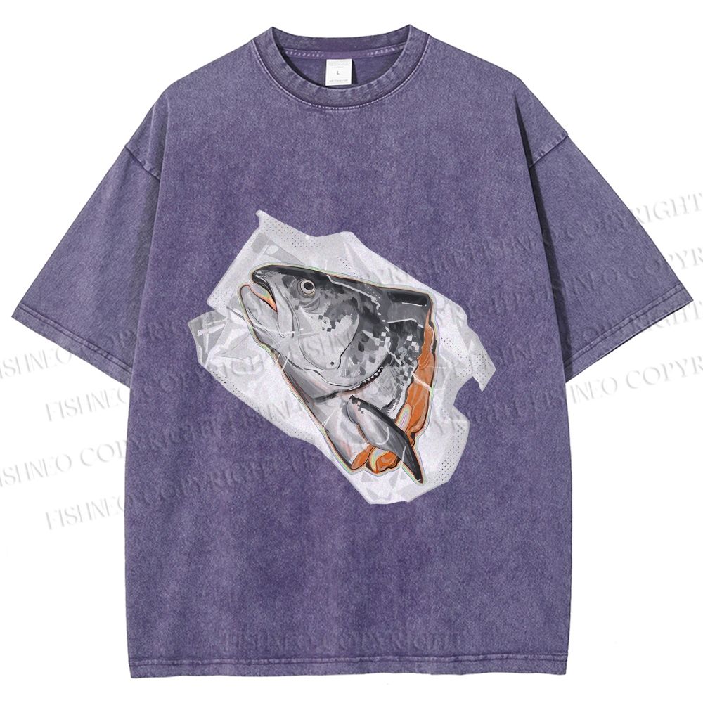 Unisex Fish Head In Plastic Printed Washed Tee
