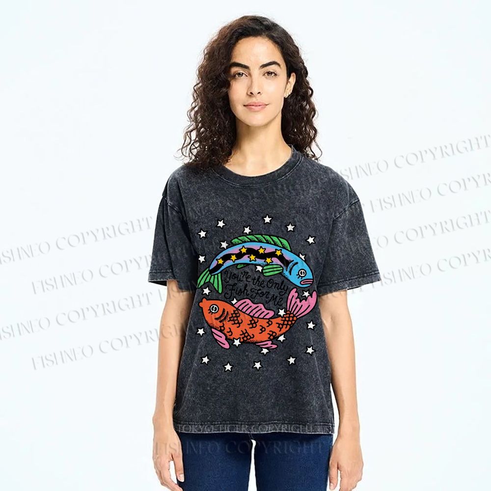Unisex Vintage Style You Are The Only Fish For Me Printed Washed Tee
