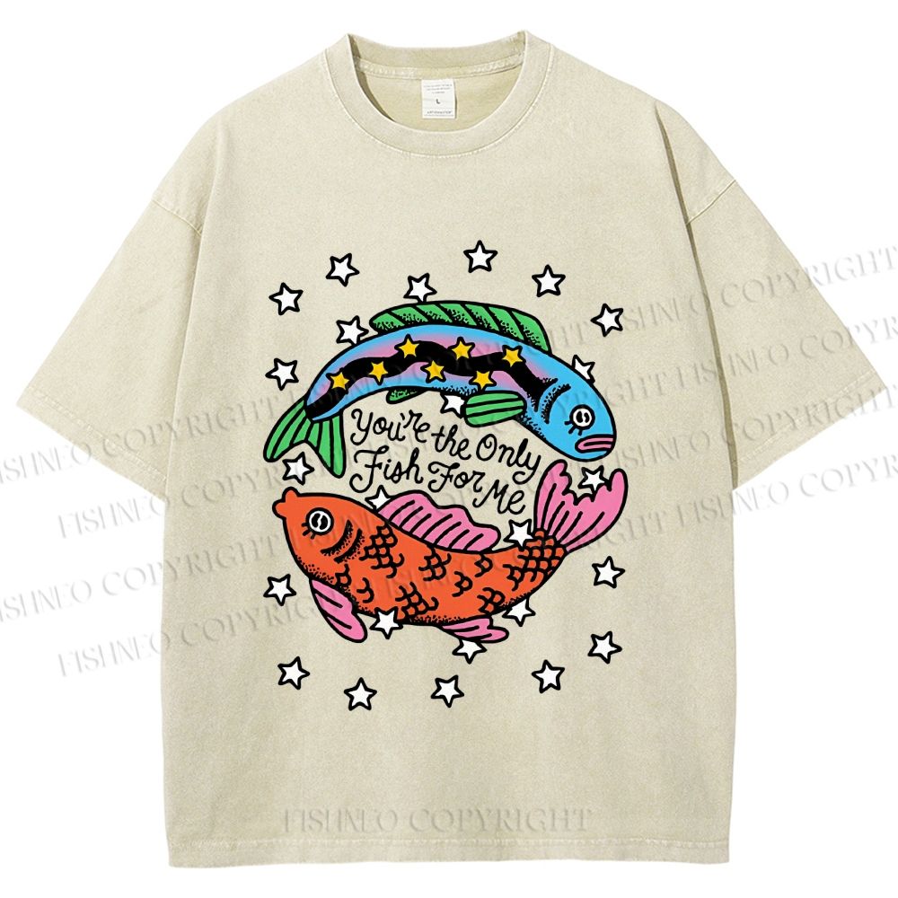 Unisex Vintage Style You Are The Only Fish For Me Printed Washed Tee