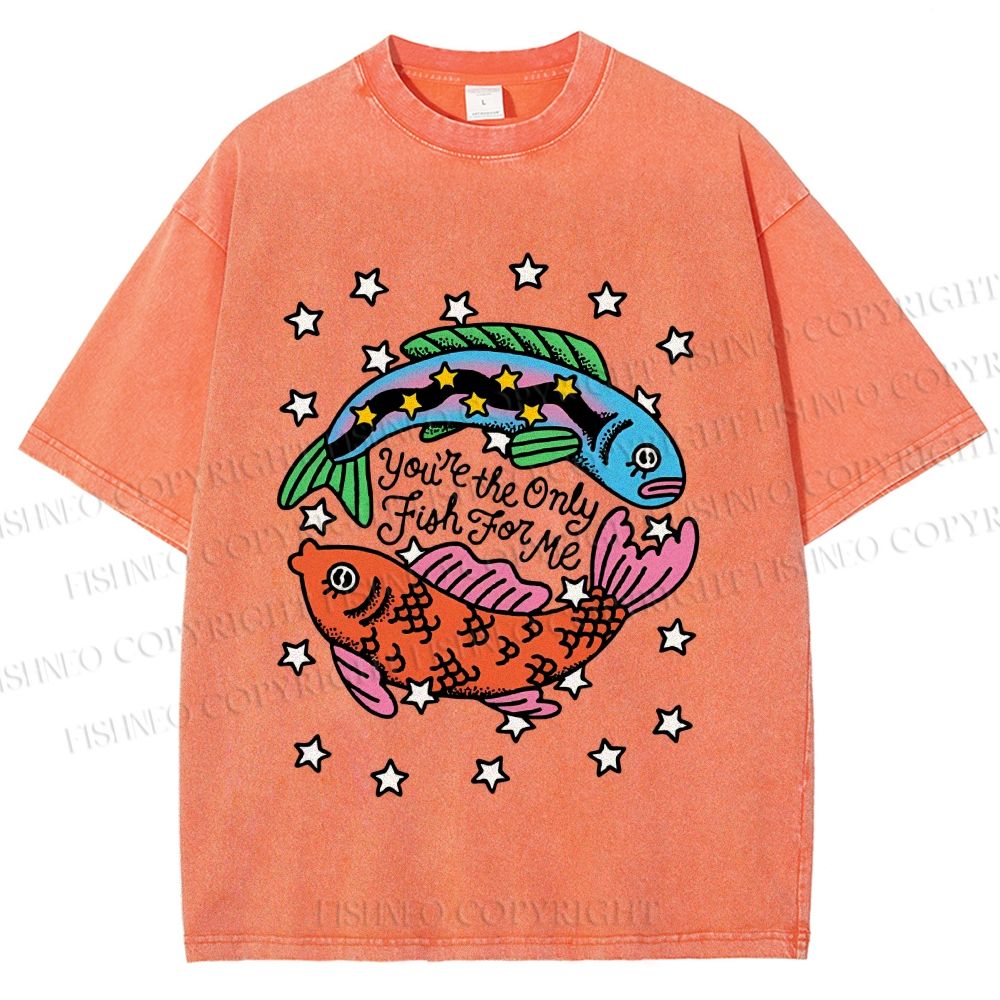 Unisex Vintage Style You Are The Only Fish For Me Printed Washed Tee
