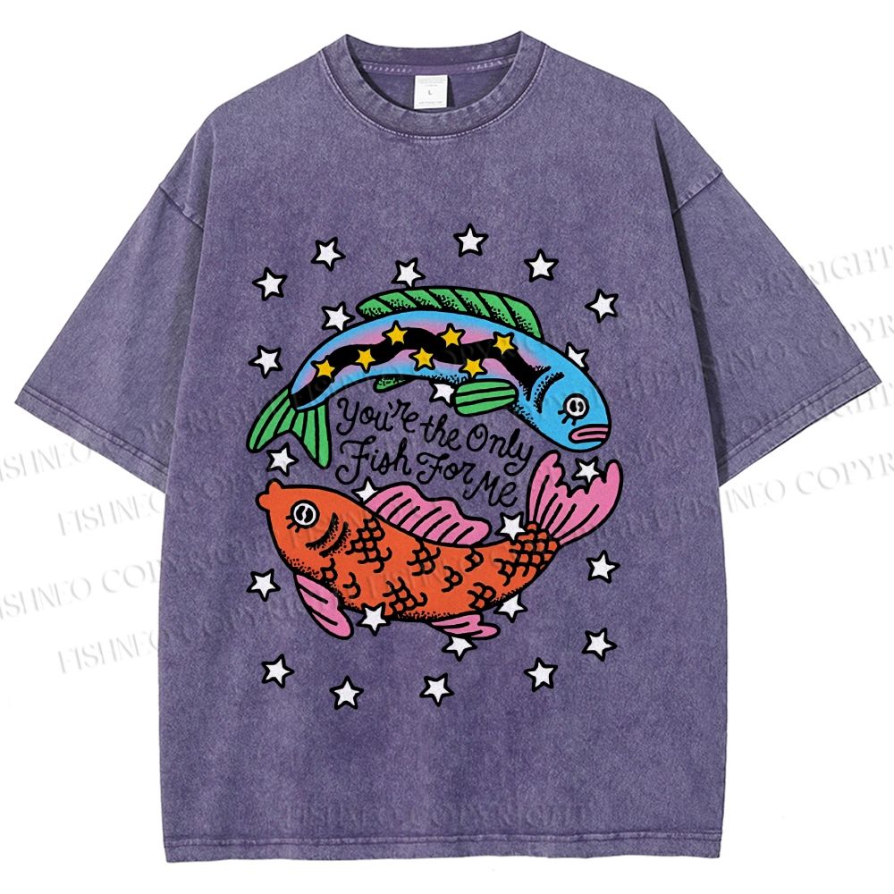 Unisex Vintage Style You Are The Only Fish For Me Printed Washed Tee