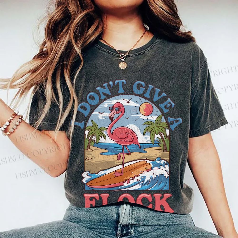Unisex Flamingo I Don't Give A Flock Printed Washed Tee