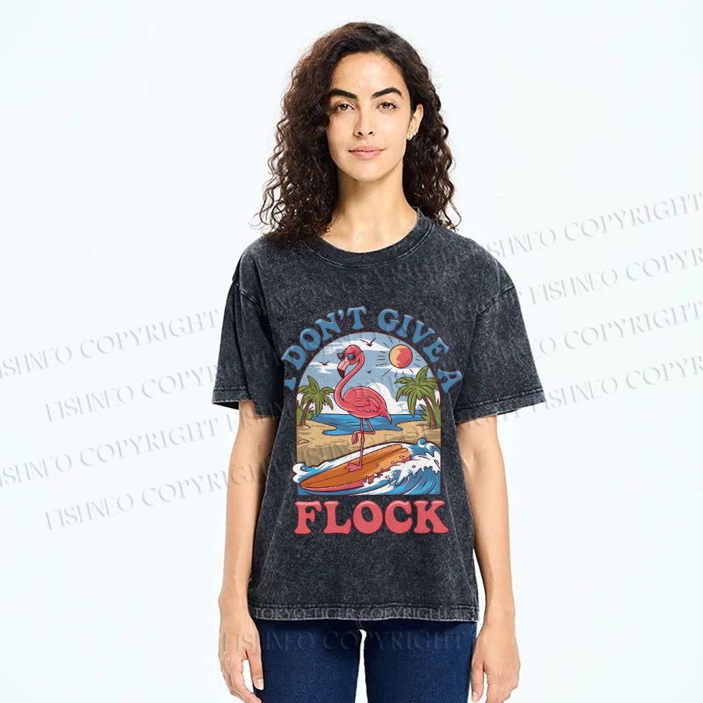 Unisex Flamingo I Don't Give A Flock Printed Washed Tee
