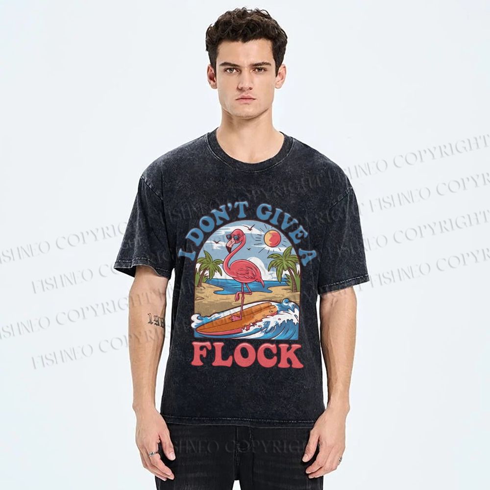 Unisex Flamingo I Don't Give A Flock Printed Washed Tee