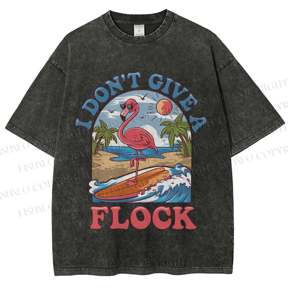 Unisex Flamingo I Don't Give A Flock Printed Washed Tee