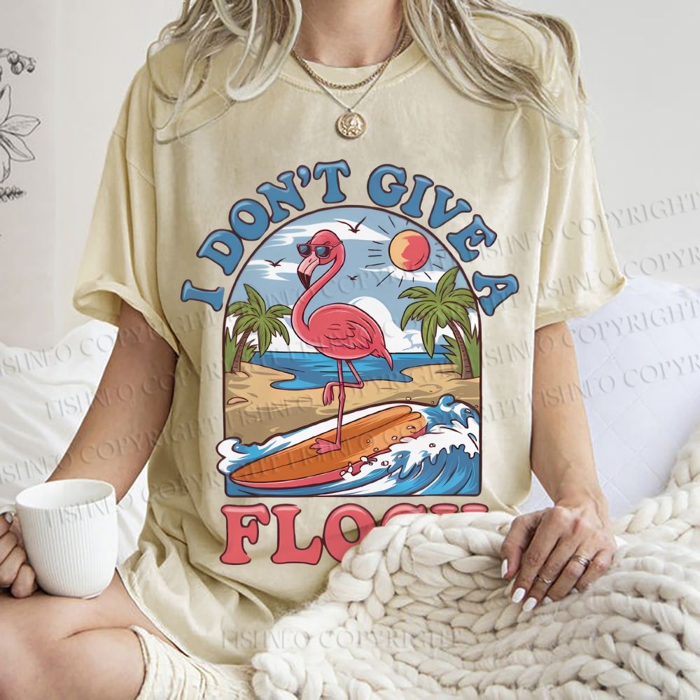 Unisex Flamingo I Don't Give A Flock Printed Washed Tee