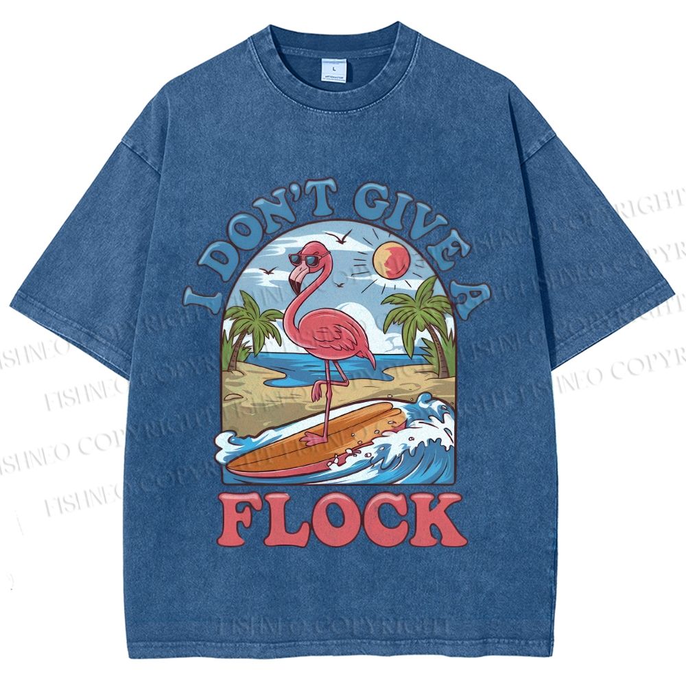 Unisex Flamingo I Don't Give A Flock Printed Washed Tee