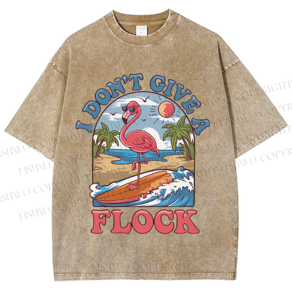 Unisex Flamingo I Don't Give A Flock Printed Washed Tee