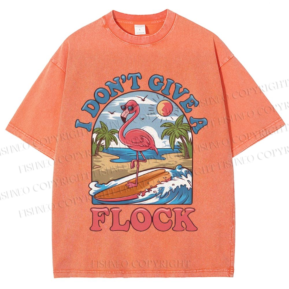 Unisex Flamingo I Don't Give A Flock Printed Washed Tee
