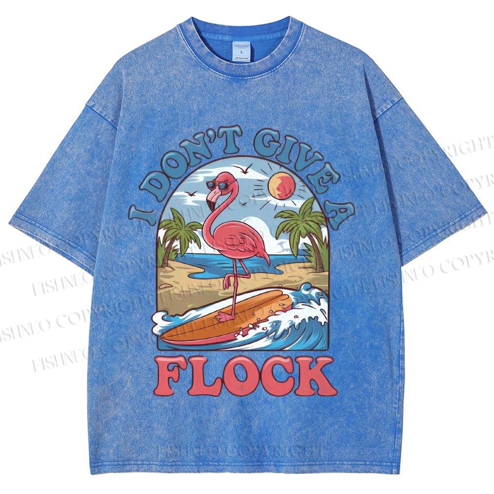 Unisex Flamingo I Don't Give A Flock Printed Washed Tee