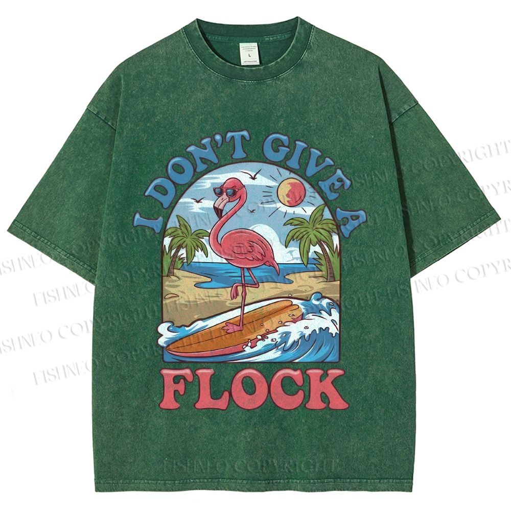 Unisex Flamingo I Don't Give A Flock Printed Washed Tee