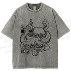 Unisex Vintage Busy Octopus Printed Washed Tee