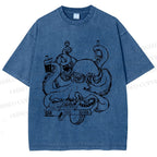 Unisex Vintage Busy Octopus Printed Washed Tee