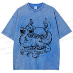 Unisex Vintage Busy Octopus Printed Washed Tee