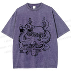 Unisex Vintage Busy Octopus Printed Washed Tee