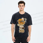 Unisex Vintage Wise Octopus Reading Books Printed Washed Tee