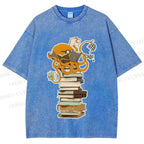 Unisex Vintage Wise Octopus Reading Books Printed Washed Tee