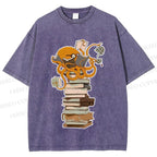 Unisex Vintage Wise Octopus Reading Books Printed Washed Tee