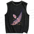 Unisex Sushi Sardine Fish Printed Washed Tank Top