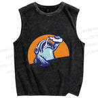 Unisex Blue Fish Getting Drunk Printed Washed Tank Top