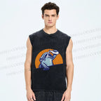 Unisex Blue Fish Getting Drunk Printed Washed Tank Top