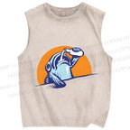 Unisex Blue Fish Getting Drunk Printed Washed Tank Top