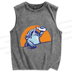 Unisex Blue Fish Getting Drunk Printed Washed Tank Top