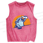 Unisex Blue Fish Getting Drunk Printed Washed Tank Top