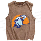 Unisex Blue Fish Getting Drunk Printed Washed Tank Top