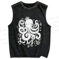 Unisex Octopus With Crown Printed Washed Tank Top