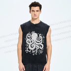 Unisex Octopus With Crown Printed Washed Tank Top