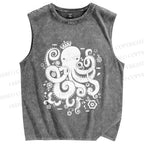 Unisex Octopus With Crown Printed Washed Tank Top