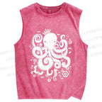 Unisex Octopus With Crown Printed Washed Tank Top